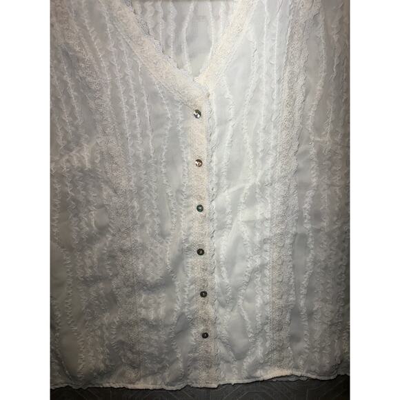 SHEIN Plus Size 2X Ruffle Sheer Button Up Blouse Women’s Dressy Top Elegant Chic - Picture 4 of 5